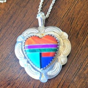 Silver Multi layer inlay necklace